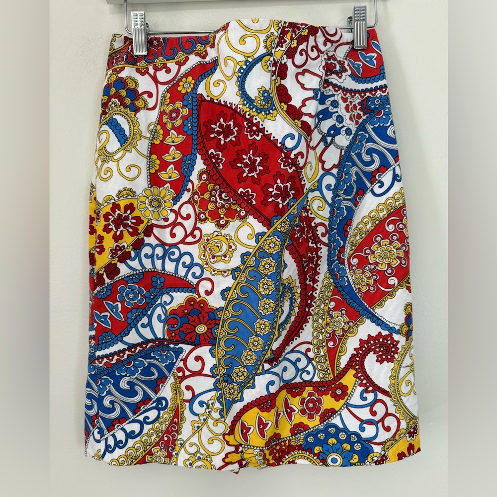 Talbot’s Colorful Paisley Print red, blue, yellow & white Pencil skirt size 6P - Picture 1 of 10